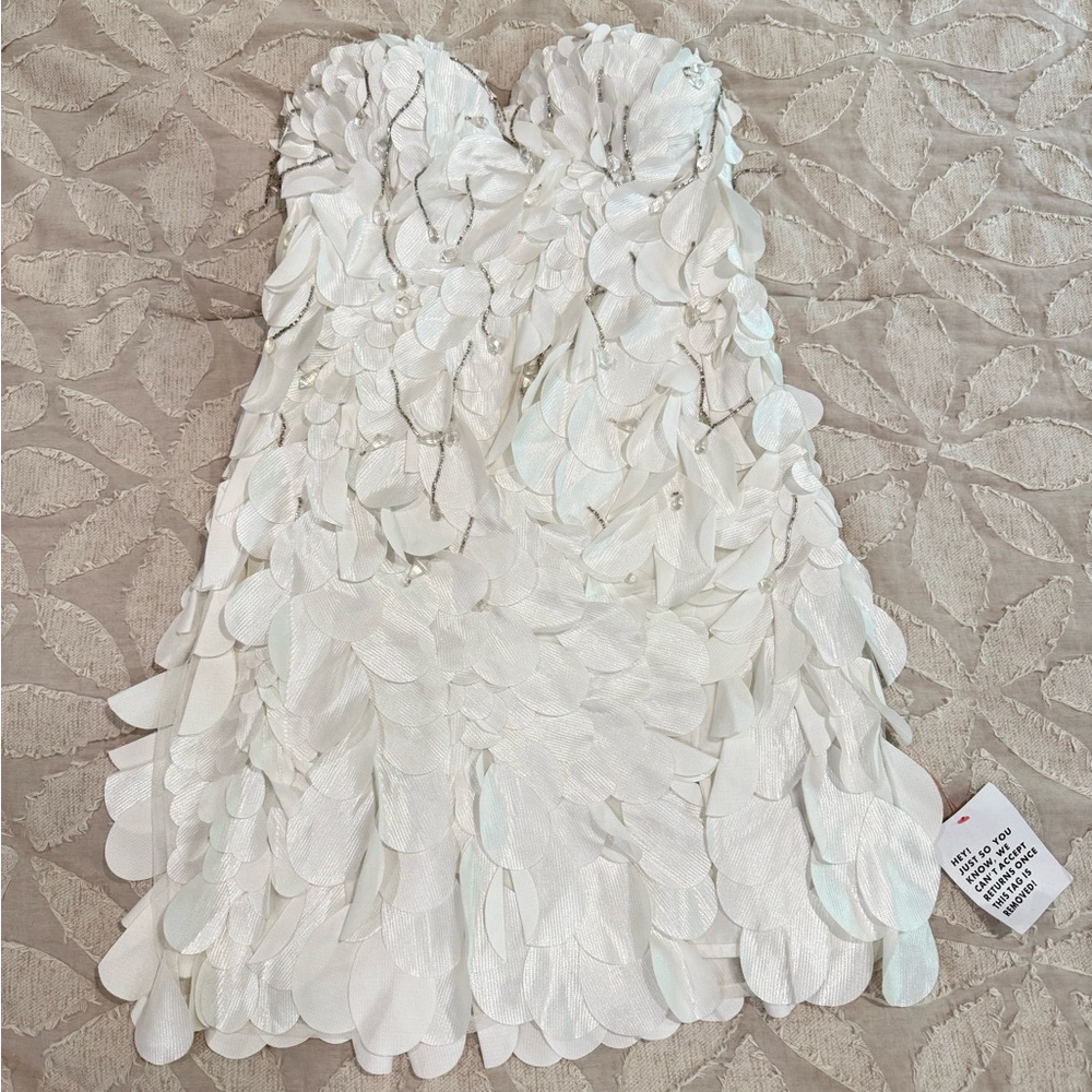 White Ruched Ruffled Strapless Mini Dress - Picture 4 of 6